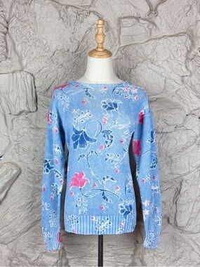 Ralph Lauren Blue Label c. 1985 Bateau Neck Sweater Bluebell Floral | M